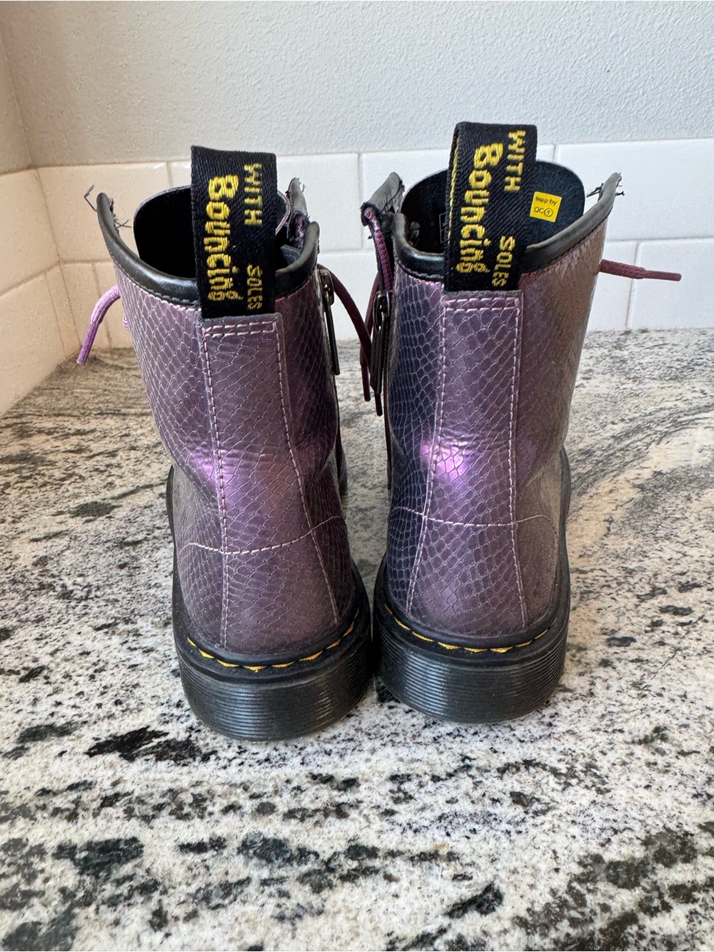 Dr. Martens Girl’s Zip Up Combat Boot. Purple Metallic. Size 5/ EU 36. EUC - Picture 3 of 9